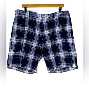 Polo Ralph Lauren Madison Men Classic Flat Front‎ Blue Plaid Shorts Size 38